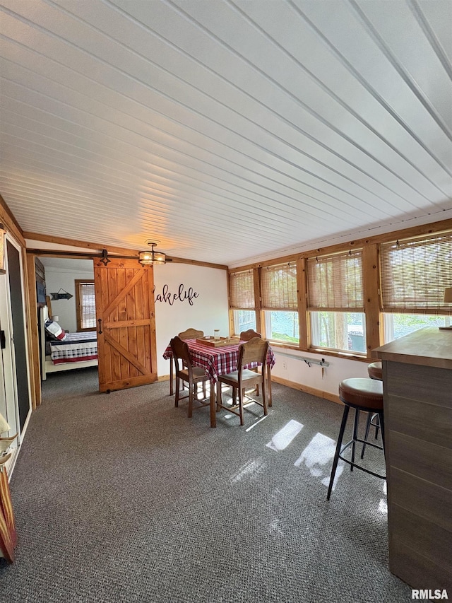 sunroom with a barn door and plenty of natural light