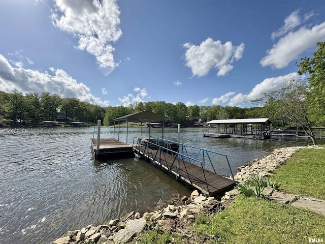 dock area featuring a water view