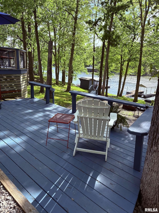 wooden deck with a water view