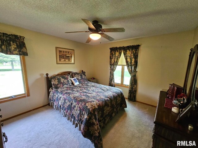 16123 N Hickory Ln, Woodlawn, IL 62898 - carpeted bedroom with a ceiling fan, a textured ceiling, and baseboards