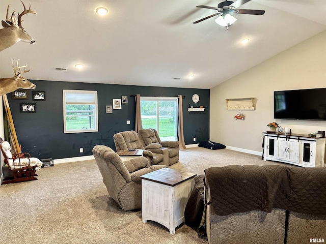 1821 Zion Hill Rd, Centralia, IL 62801 - carpeted living area featuring a ceiling fan, vaulted ceiling, and recessed lighting