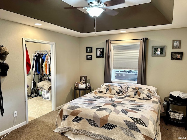 1821 Zion Hill Rd, Centralia, IL 62801 - bedroom featuring a raised ceiling, carpet, a spacious closet, a closet, and recessed lighting