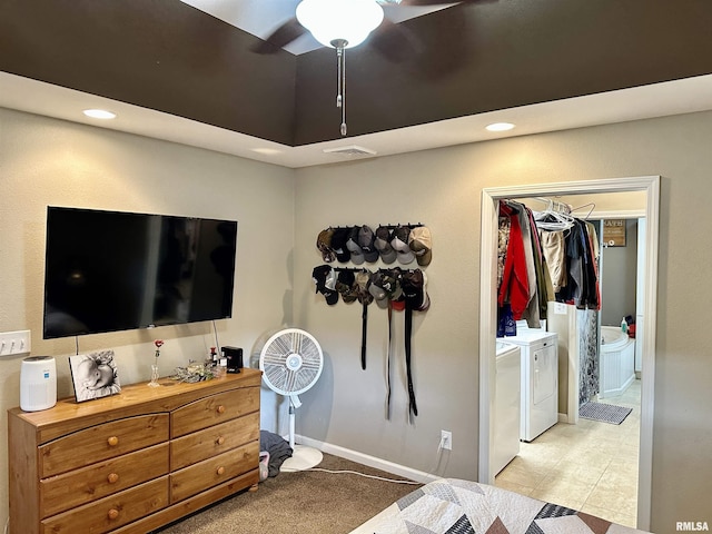 1821 Zion Hill Rd, Centralia, IL 62801 - bedroom featuring washer and clothes dryer, recessed lighting, and a ceiling fan