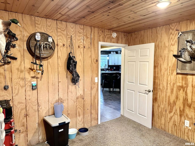 1821 Zion Hill Rd, Centralia, IL 62801 - unfurnished bedroom featuring wooden walls, carpet, and wood ceiling