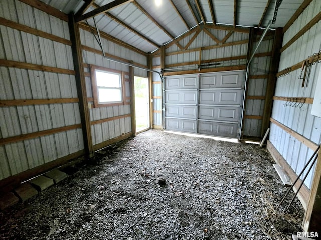 garage with metal wall