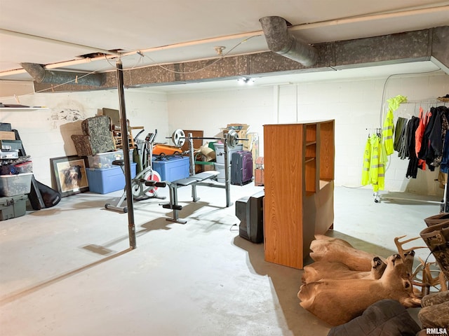 unfinished basement with concrete block wall