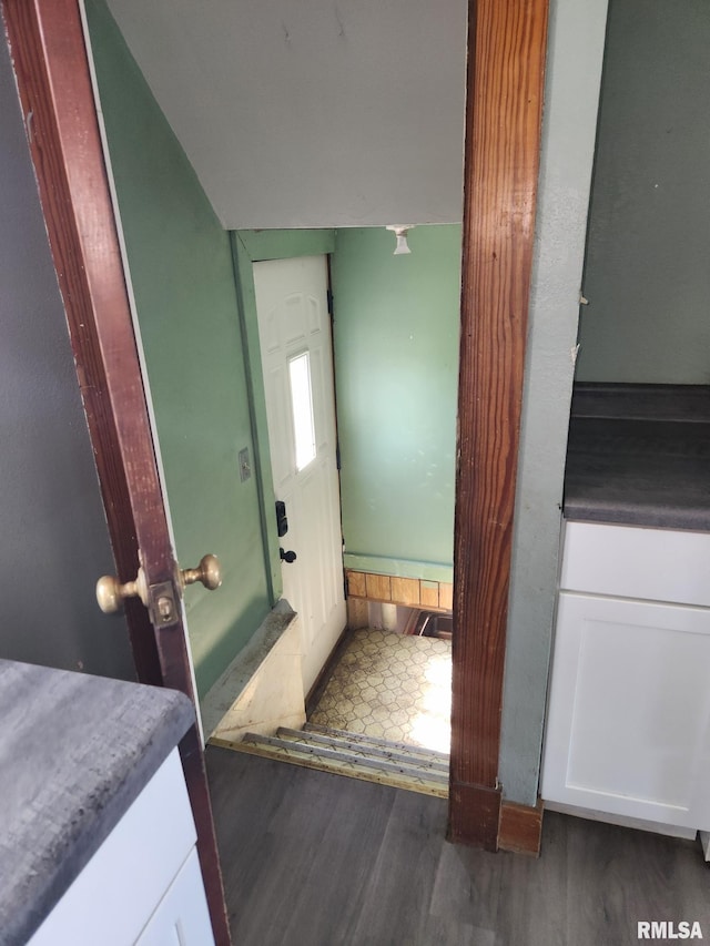 bathroom with wood finished floors