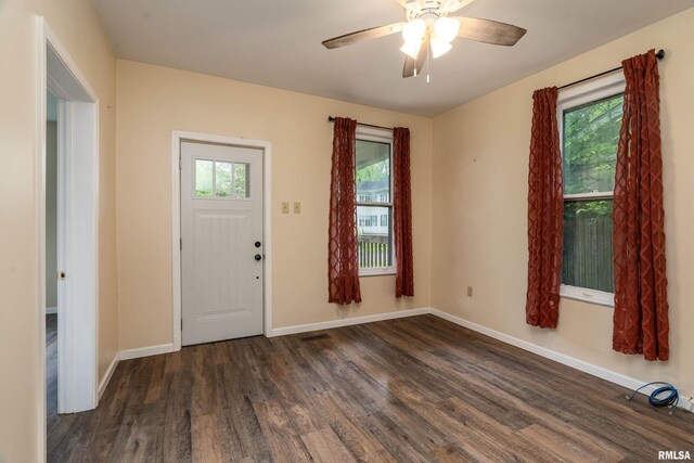 2016 Division St, Murphysboro, IL 62966 - entryway featuring baseboards, a ceiling fan, and wood finished floors