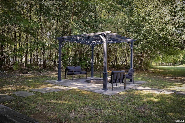 surrounding community featuring a yard, a pergola, and a patio