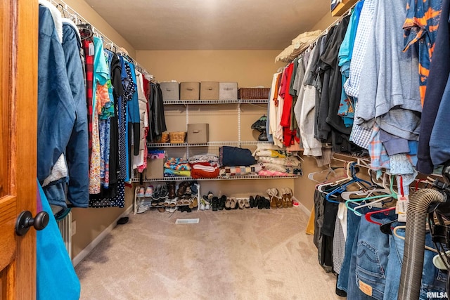 walk in closet featuring carpet floors