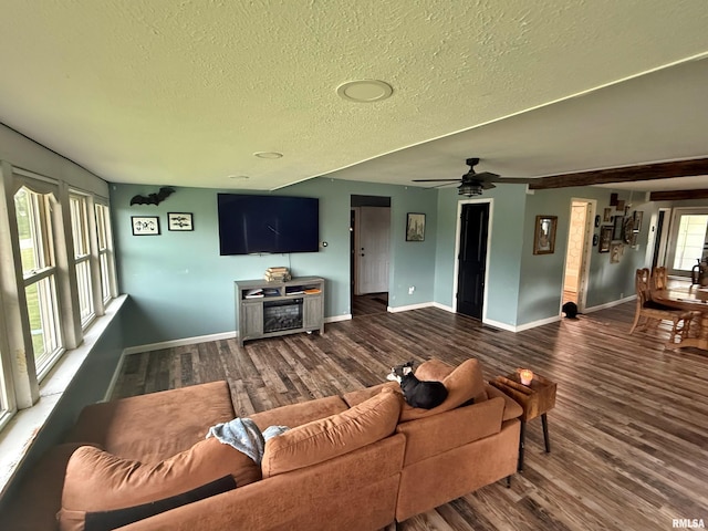 85 W State Highway 146, Golconda, IL 62938 - living area featuring baseboards, a ceiling fan, a textured ceiling, and wood finished floors
