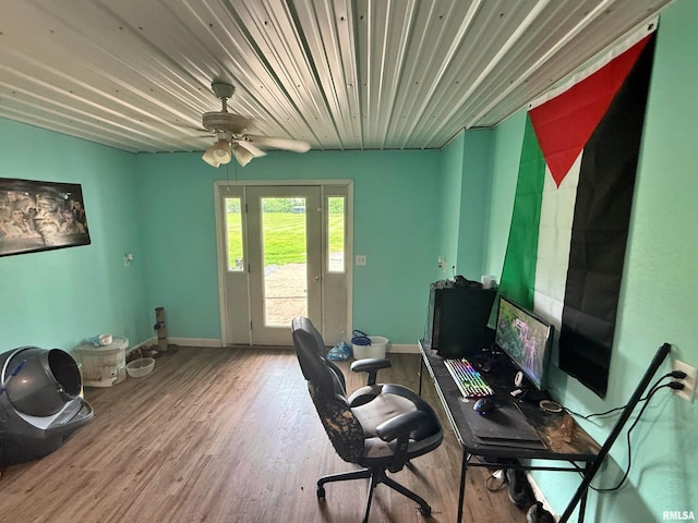 85 W State Highway 146, Golconda, IL 62938 - home office with wood finished floors, baseboards, and ceiling fan