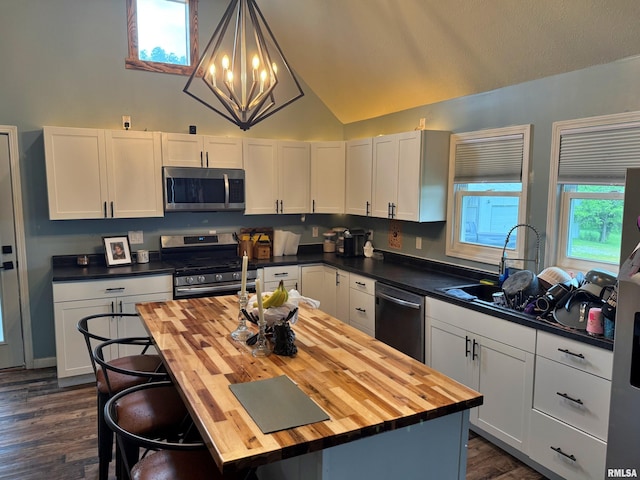 85 W State Highway 146, Golconda, IL 62938 - kitchen with stainless steel appliances, butcher block countertops, dark wood finished floors, and white cabinets
