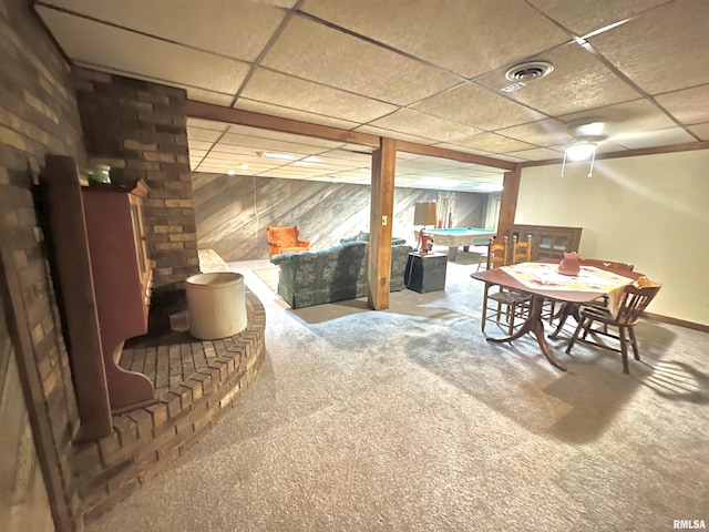 7 Lakewood Dr, Centralia, IL 62801 - carpeted dining space with a drop ceiling and pool table