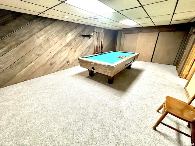 7 Lakewood Dr, Centralia, IL 62801 - game room with a drop ceiling, pool table, and carpet flooring