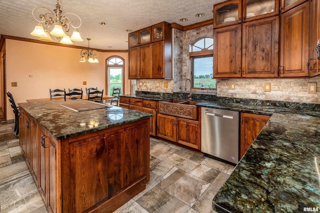 500 Swink Ln, Jonesboro, IL 62952 - kitchen featuring dishwasher, a sink, a chandelier, healthy amount of natural light, and ornamental molding