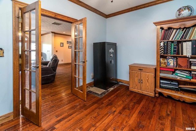 500 Swink Ln, Jonesboro, IL 62952 - office space featuring french doors, crown molding, dark wood-type flooring, and baseboards