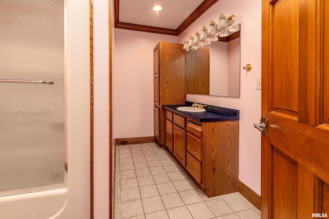 500 Swink Ln, Jonesboro, IL 62952 - bathroom featuring crown molding, tile patterned floors, vanity, baseboards, and recessed lighting