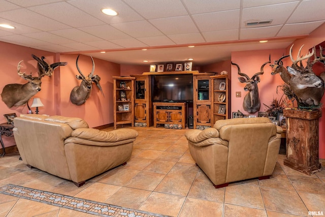 500 Swink Ln, Jonesboro, IL 62952 - tiled living room featuring a paneled ceiling and recessed lighting