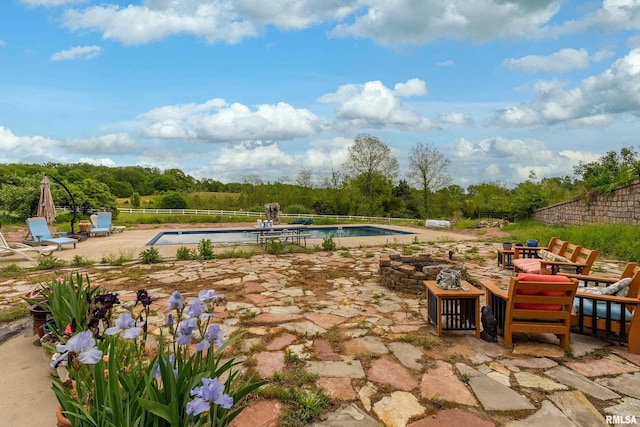 500 Swink Ln, Jonesboro, IL 62952 - view of pool featuring a patio, a fire pit, and fence