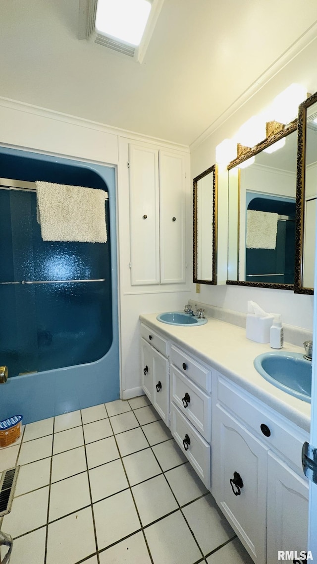 15048 State Highway 14, Benton, IL 62812 - full bathroom with double vanity, tile patterned flooring, and a shower