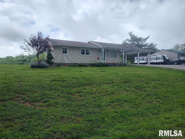 ranch-style house with a front lawn