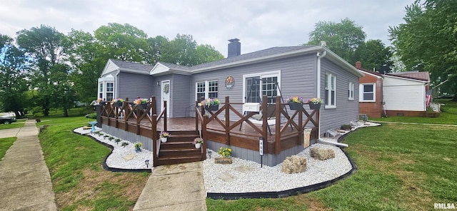 401 E 5th St, Mount Carmel, IL 62863 - rear view of house with a chimney, a yard, and a deck