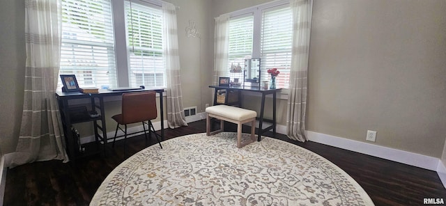 401 E 5th St, Mount Carmel, IL 62863 - sitting room featuring baseboards, dark wood-type flooring, and an office area