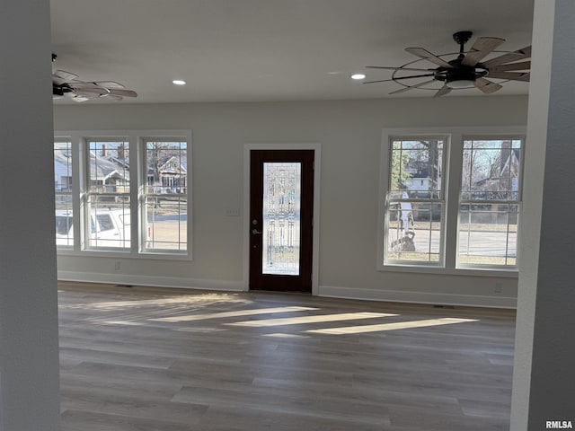 920 E 3rd St, Centralia, IL 62801 - entryway featuring recessed lighting, baseboards, ceiling fan, and wood finished floors