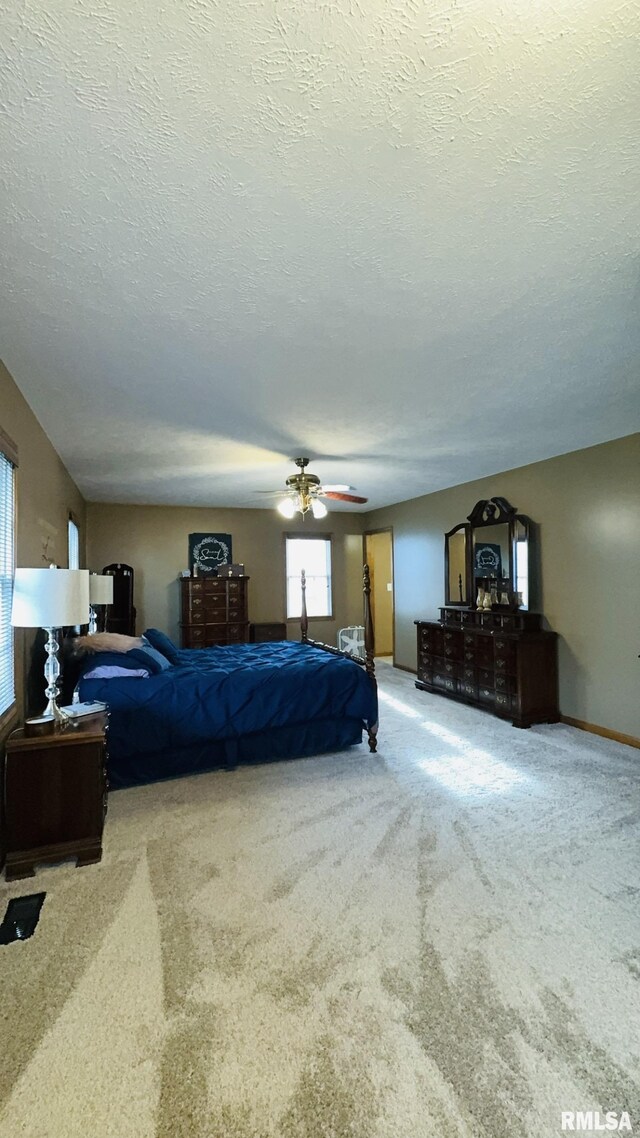 105 E Yung St, Sesser, IL 62884 - carpeted bedroom with a textured ceiling, a ceiling fan, and baseboards