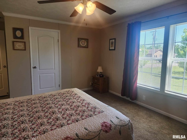 312 Beulah St, Christopher, IL 62822 - carpeted bedroom with baseboards, ceiling fan, and ornamental molding