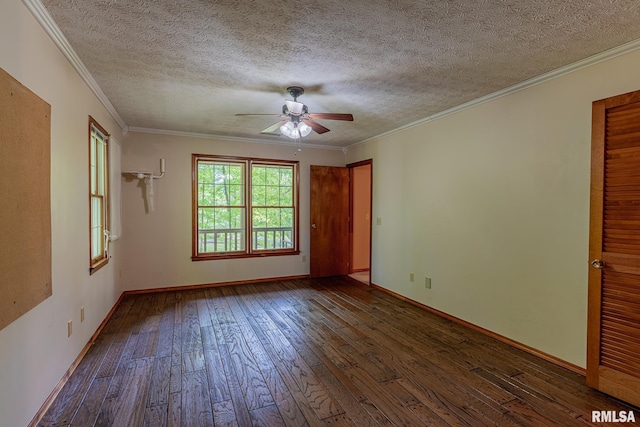 15751 E Tolle Rd, Mount Vernon, IL 62864 - spare room with hardwood / wood-style floors, a ceiling fan, baseboards, ornamental molding, and a textured ceiling