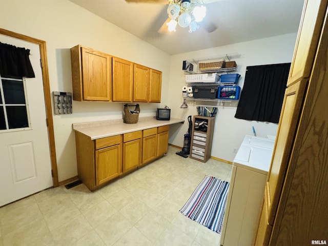 3621 Andrews Ct, Salem, IL 62881 - laundry area with washing machine and dryer, cabinet space, and a ceiling fan