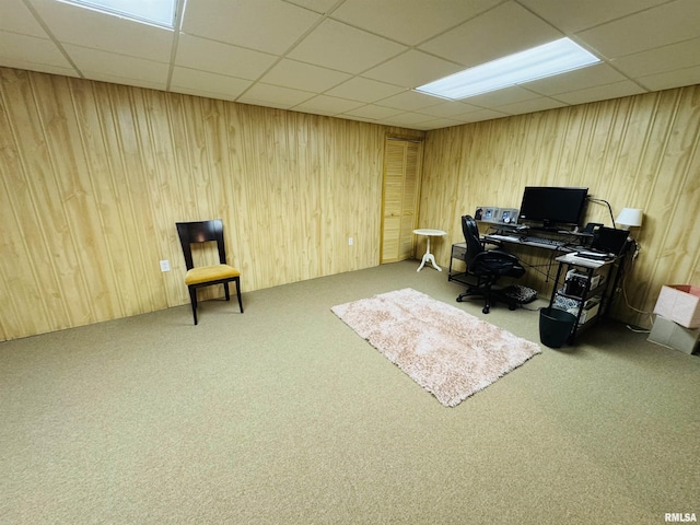 3621 Andrews Ct, Salem, IL 62881 - office area with carpet floors, a paneled ceiling, and wooden walls