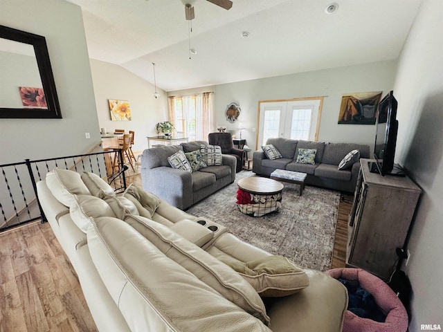 3621 Andrews Ct, Salem, IL 62881 - living area with light wood finished floors, vaulted ceiling, and a ceiling fan