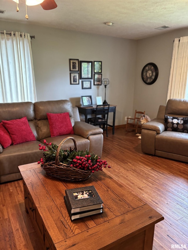 13916 Leisure Ln, Benton, IL 62812 - living room featuring wood finished floors and a ceiling fan