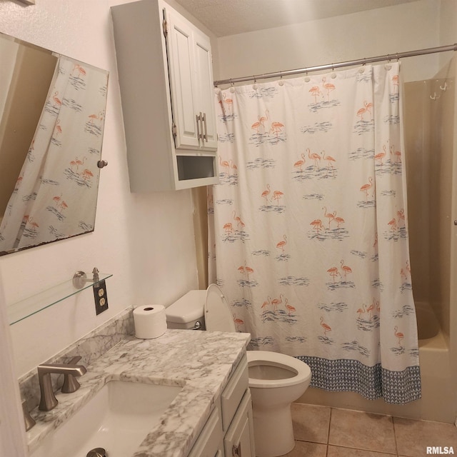 15267 N Woodlawn Ln, Woodlawn, IL 62898 - bathroom with toilet, tile patterned floors, vanity, and shower / bathtub combination with curtain