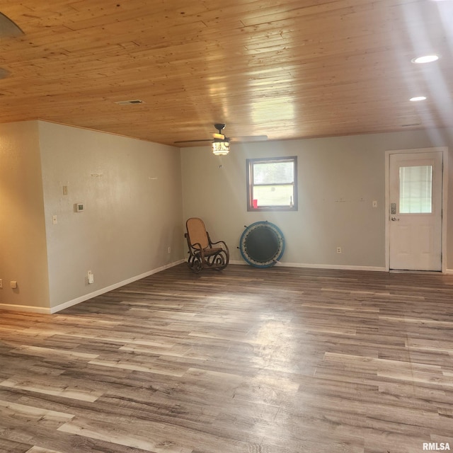 15267 N Woodlawn Ln, Woodlawn, IL 62898 - spare room featuring a ceiling fan, wood ceiling, wood finished floors, and baseboards