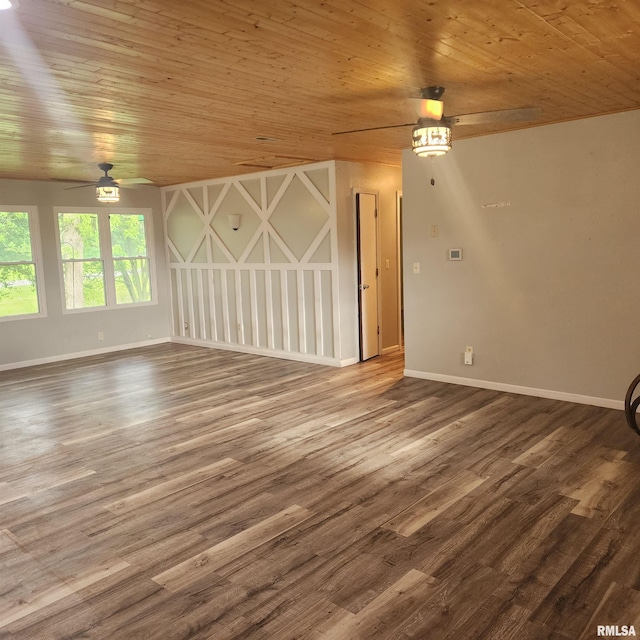 15267 N Woodlawn Ln, Woodlawn, IL 62898 - unfurnished living room with a ceiling fan, wooden ceiling, baseboards, and wood finished floors