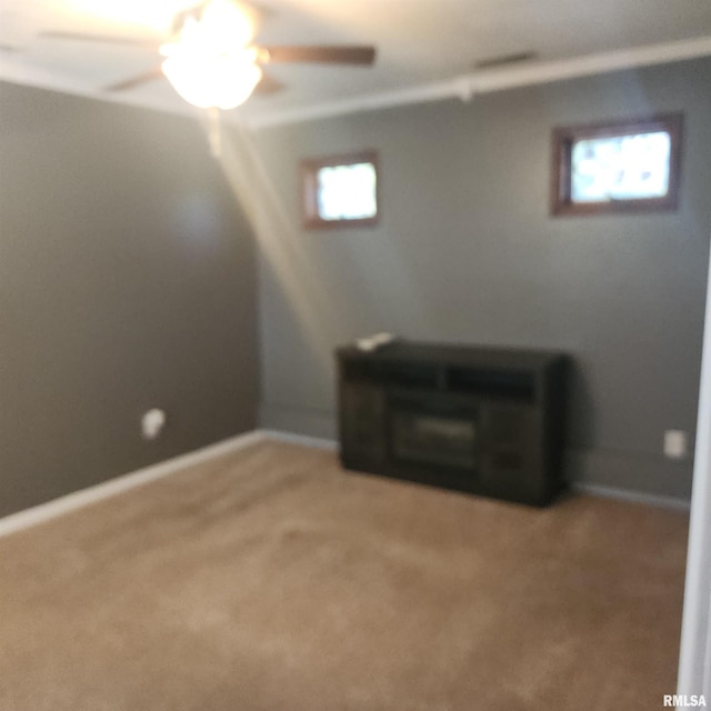 15267 N Woodlawn Ln, Woodlawn, IL 62898 - below grade area featuring carpet, baseboards, and ceiling fan