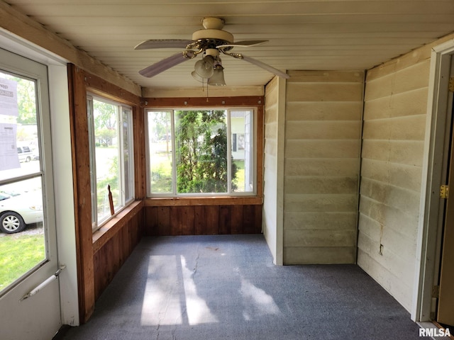 105 E Rea St, Valier, IL 62891 - unfurnished sunroom featuring plenty of natural light, wooden walls, and carpet floors
