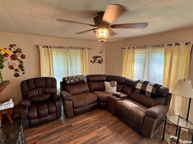 6556 S US-45 Rd, Brookport, IL 62910 - living room featuring wood finished floors and ceiling fan