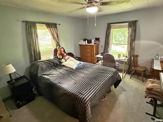 6556 S US-45 Rd, Brookport, IL 62910 - carpeted bedroom featuring multiple windows and a ceiling fan