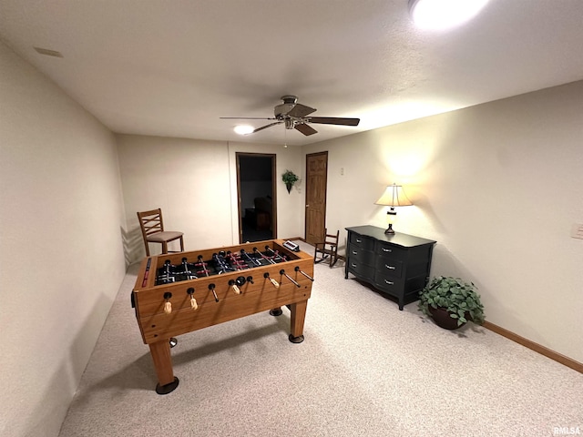 23208 N US Highway 51, Centralia, IL 62801 - rec room featuring ceiling fan, light carpet, and baseboards