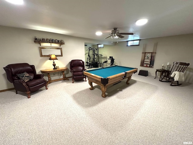 23208 N US Highway 51, Centralia, IL 62801 - playroom featuring pool table, carpet floors, a ceiling fan, and baseboards