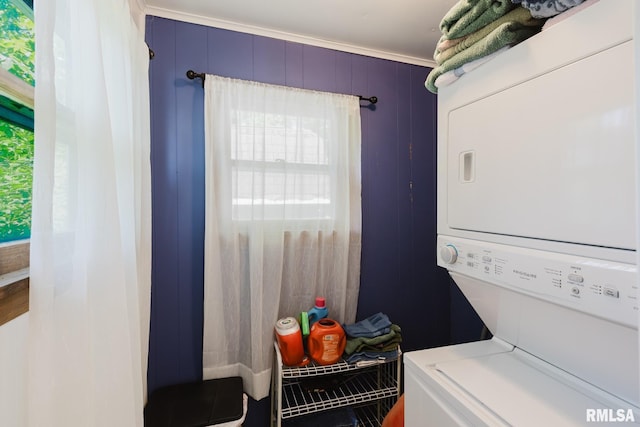 2560 Egyptian Hills Dr, Creal Springs, IL 62922 - laundry room featuring estacked washer and dryer and plenty of natural light