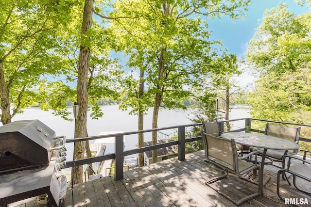 2560 Egyptian Hills Dr, Creal Springs, IL 62922 - deck with a water view, a grill, and outdoor dining area