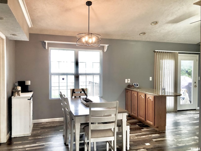 103 Chase Ln, Marion, IL 62959 - dining room with dark wood-style floors, a chandelier, baseboards, and recessed lighting