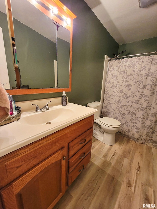 214 W 12th St, Flora, IL 62839 - full bath featuring wood finished floors, vanity, toilet, and a shower with shower curtain