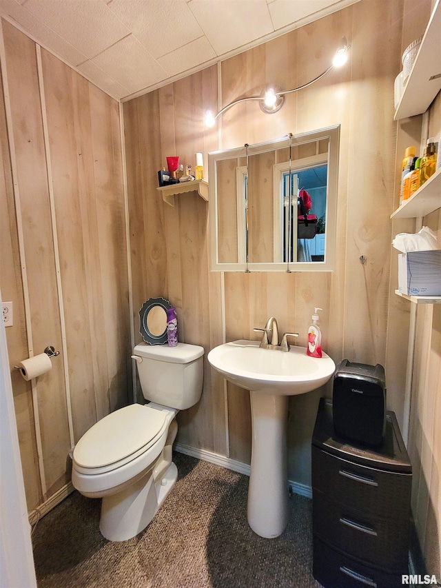 214 W 12th St, Flora, IL 62839 - bathroom with toilet, wood walls, and a sink